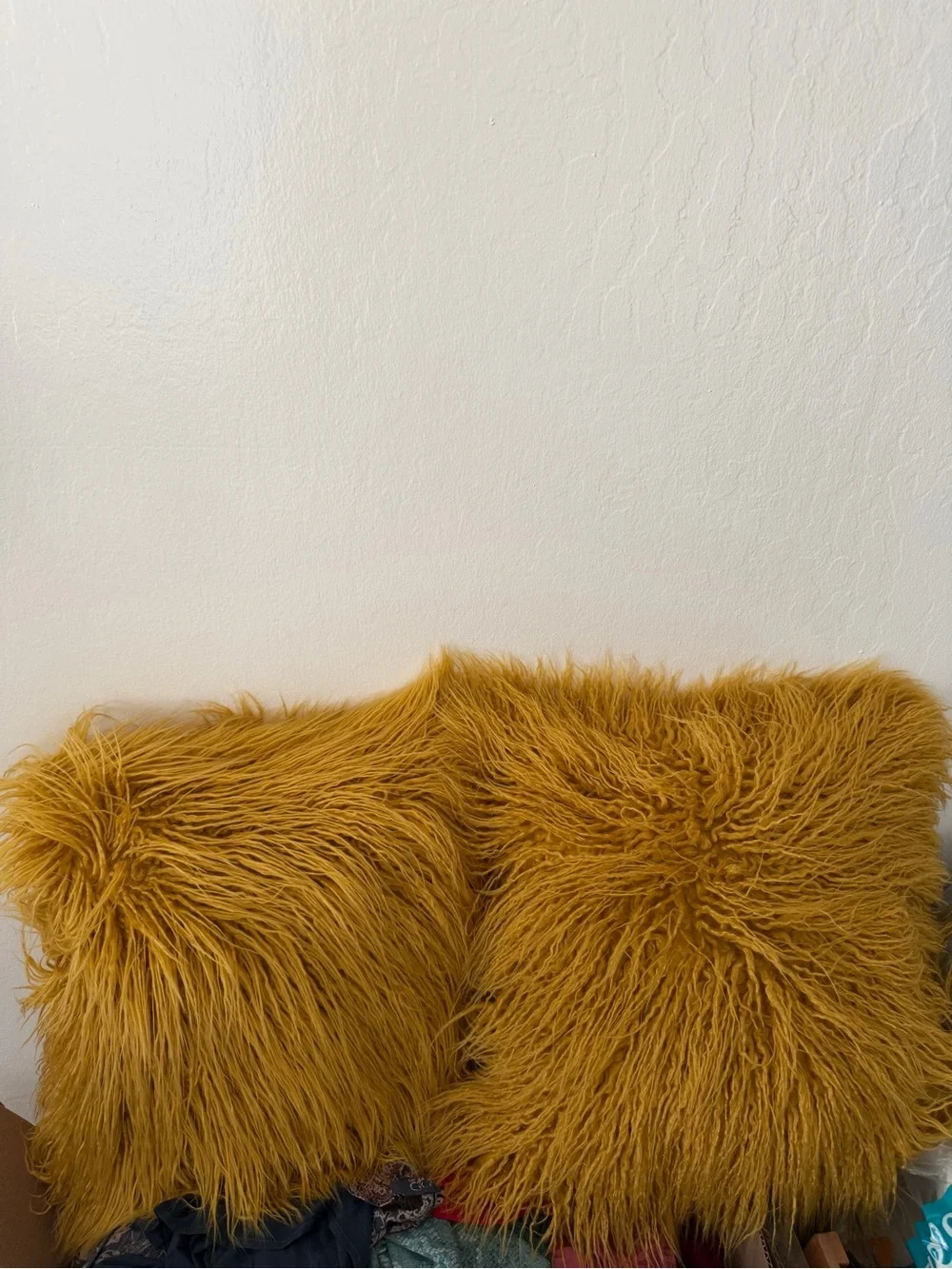 Urban Outfitters Faux Fur Throw Pillow - Mustard